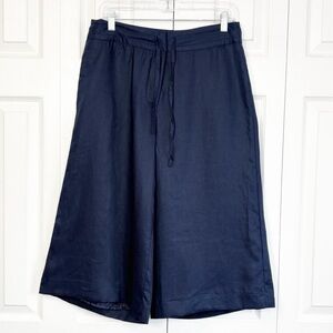 Lucy & Laurel Navy Blue 100% Linen Lagenlook Wide Leg Capri Pants 12
